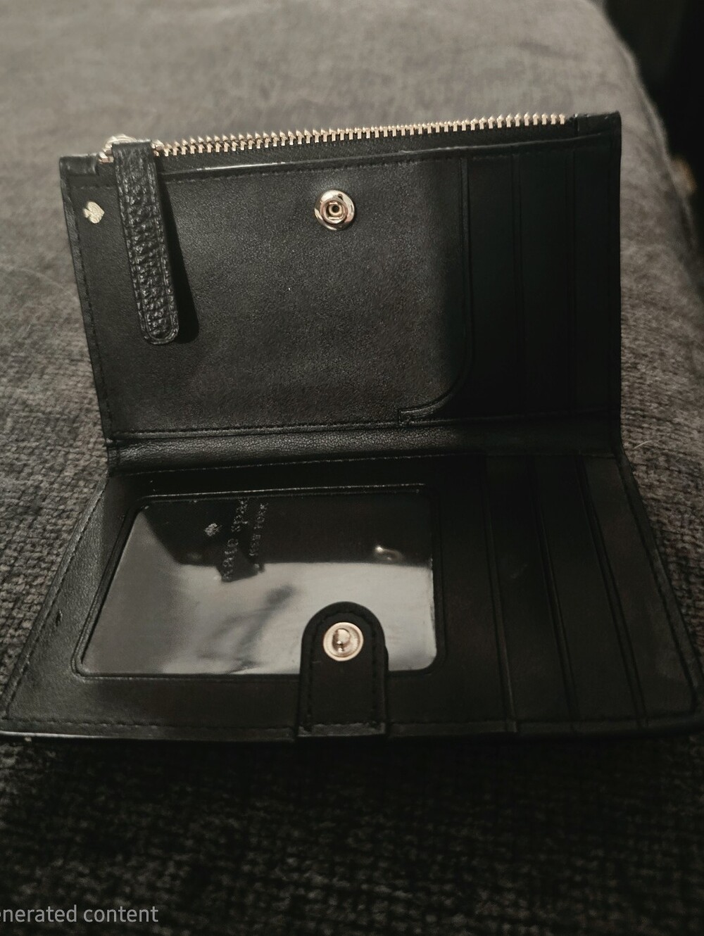 kate spade Black Pebbled Leather Zip Card Case with Gold Logo. - Picture 4 of 6